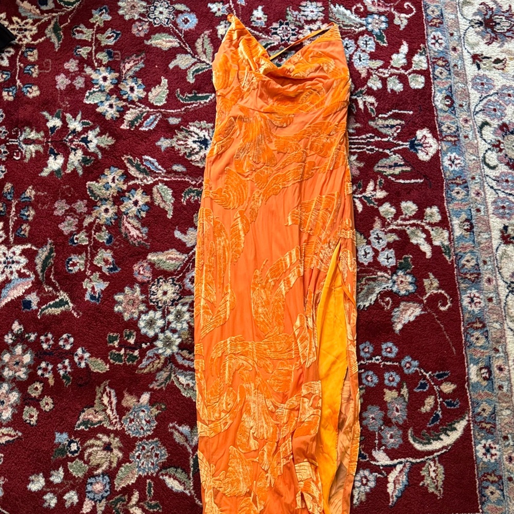 Elegant Orange Women's Dress cowl neck and back